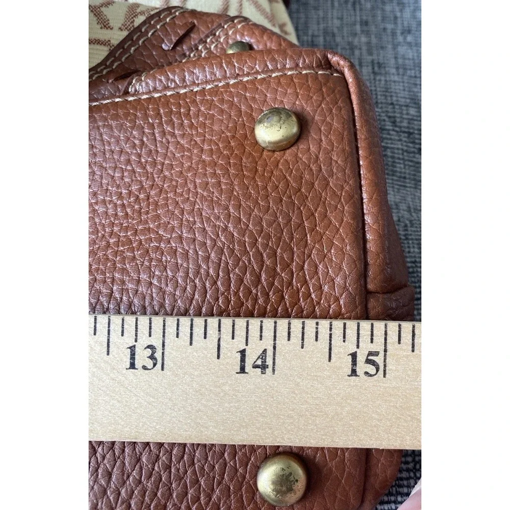 Vtg DOONEY & BOURKE Beige/Tan‎ SIGNATURE JACQUARD Canvas/Leather SATCHEL